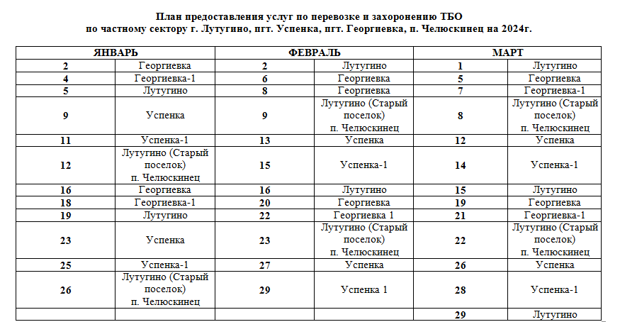 График вывоза ТБО по частному сектору на 2024 год